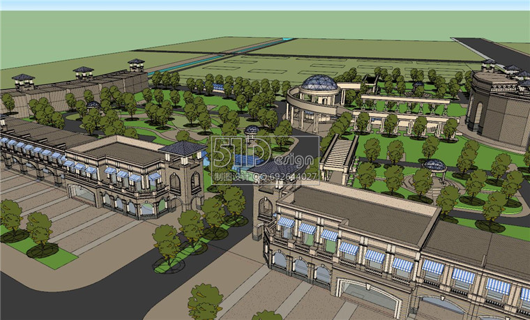 SU00226古典欧式大门商业街区门头su模型sketchup-1