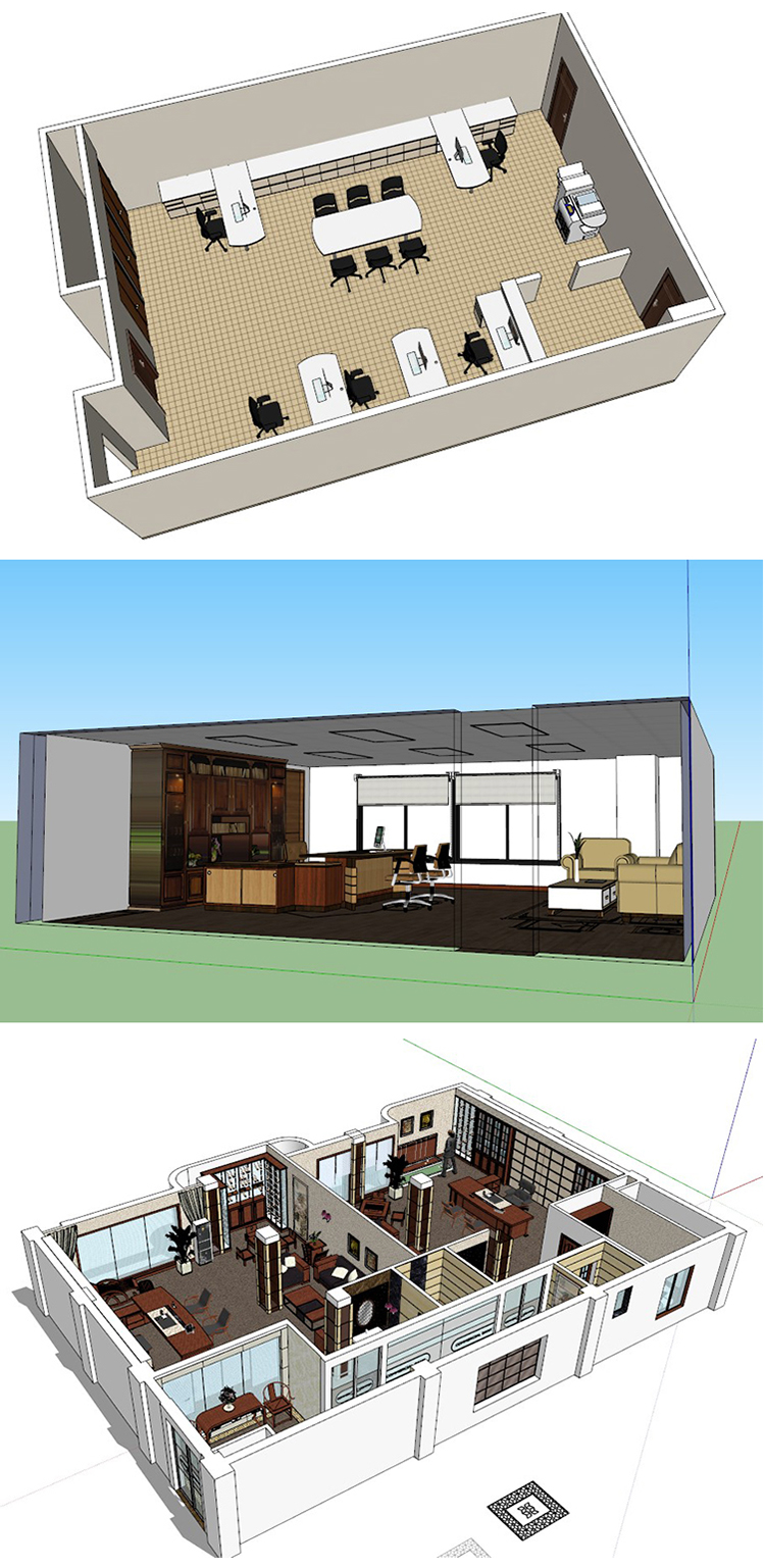 SJ032办公室会议室场景办公空间家具SU模型-13