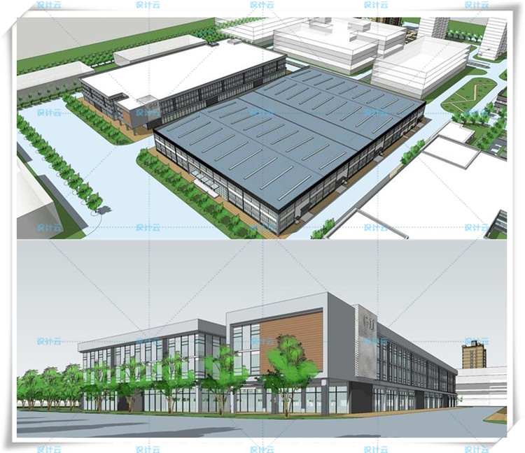 SJ031工业SU模型厂房Sketchup模型 工业园/示范区/改造/办公楼-8