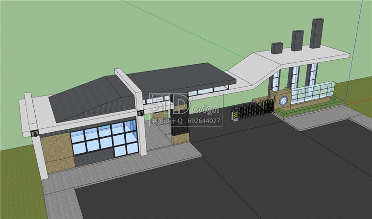 SU00237现代风格办公设计大门su精细模型建筑方案设计sketchup-2