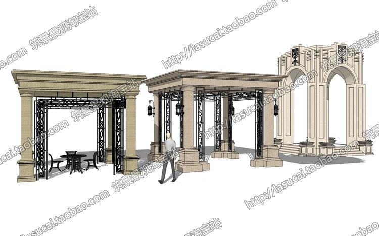 DB00742SU组件草图大师景观模型景观欧式中式现代亭子园亭...-8