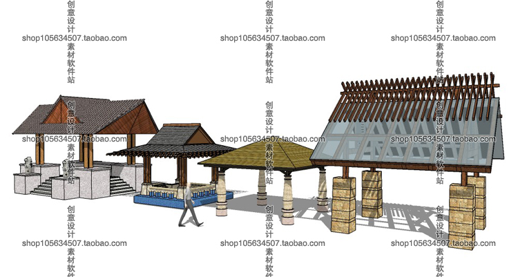 R202-Sketchup模型库草图大师亭子SU凉亭古建亭欧式亭中式亭...-13