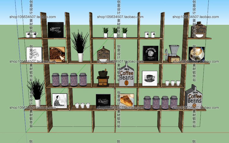 R157-SU素材草图大师模型库室内设计餐饮空间中式餐厅咖...-7
