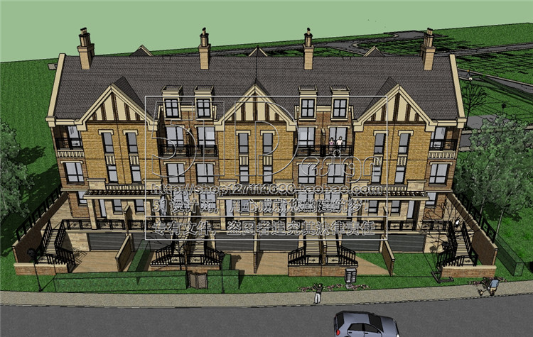 SH00002英式古典风格别墅洋房叠加联排SU模型Sketchup建模可代...-10