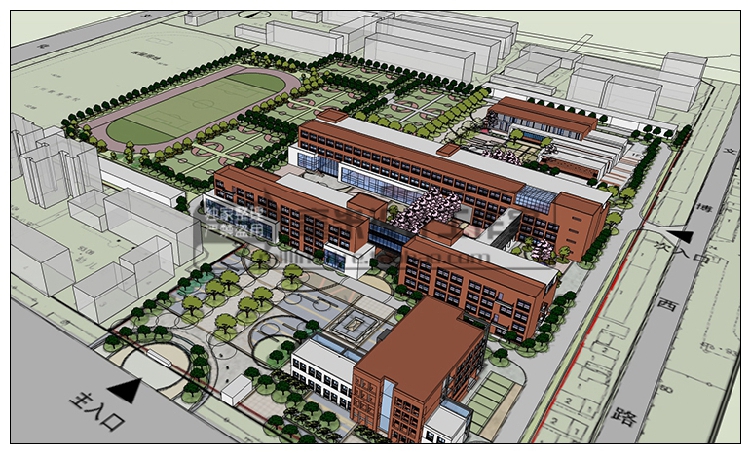 DB08231 中小学校园 SU模型 教学楼学校规划景观sketchup教育建...-9