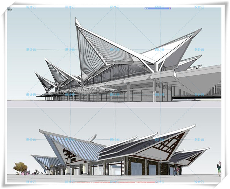 SJ023交通运输中心交通枢纽建筑设计SU模型-3