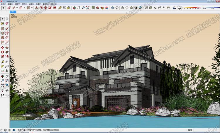 DB00901SU中式风格建筑模型Sketchup徽派组件别墅商业住宅办公...-2