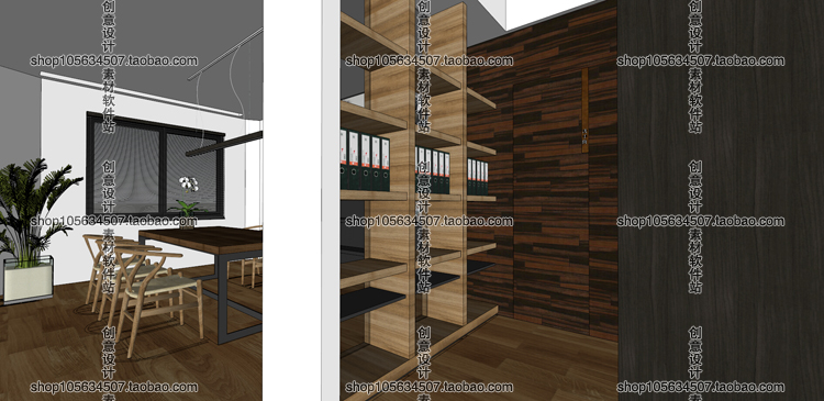 DB08119 现代风格小型办公室SU草图大师模型整体空间Sketchup...-9