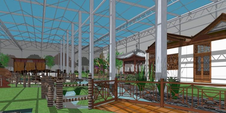 DB08303美丽乡村农家乐生态餐厅阳光温室大棚建筑景观SU模型-3