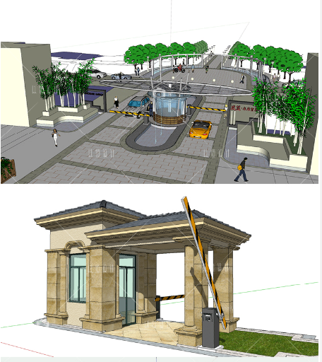 YH00372大门入口门房sketchup组件模型草图大师 SU-2