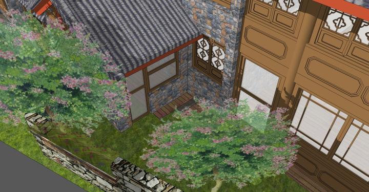 DB08274丽江古镇案例民宿客栈旅店驿站中式古建筑改造SU模型-8