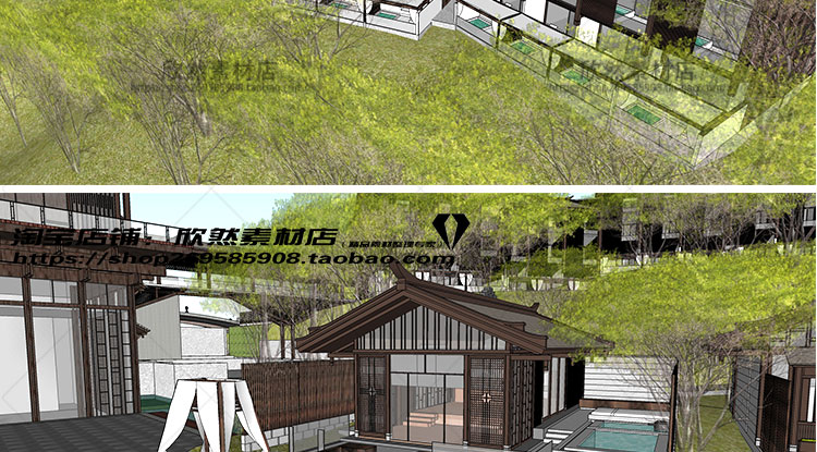 DB01068 sketchup山地民宿客栈酒店新东方中式度假建筑su景观...-1