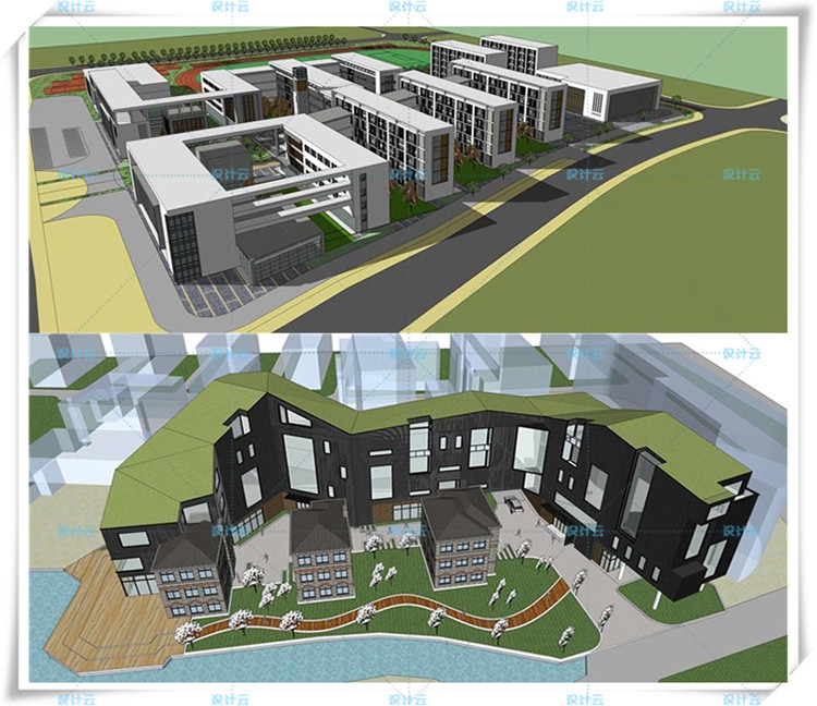 SJ021大学/中学/小学/学校建筑校园SU模型/教学楼/实验楼-10