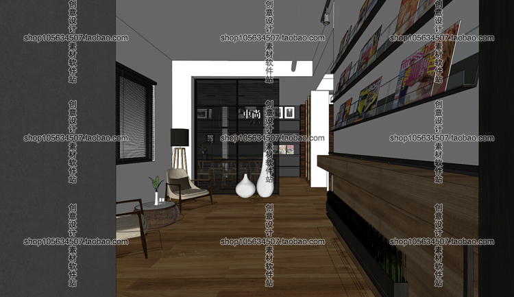 DB08119 现代风格小型办公室SU草图大师模型整体空间Sketchup...-4