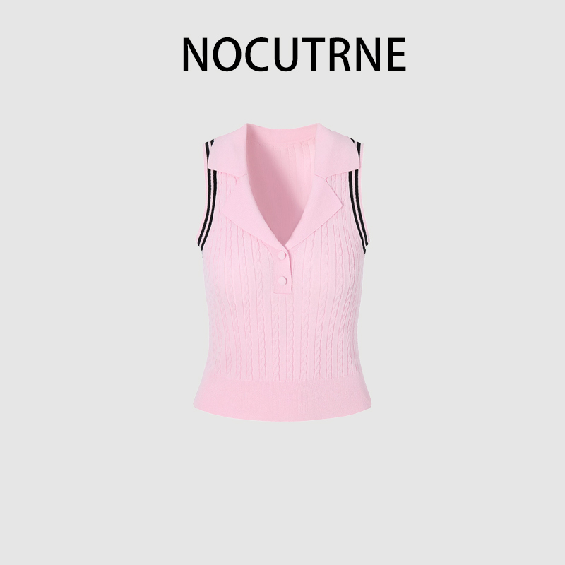 Korean-Style Gentle Pink Lapel Knitted Vest for Women 2026 Summer New Style Waist-Cinching Age-Reducing Sleeveless Vest Top Korean-Style Gentle Pink Lapel Knitted Vest for Women 2026 Summer New Style Waist-Cinching Age-Reducing Sleeveless Vest Top