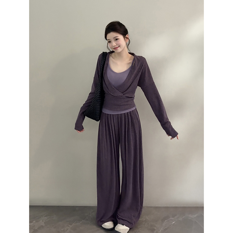 Song Song Autumn New Casual Lazy Slimming Pullover Camisole Wide-Leg Pants Fashion Suit Three-Piece Set Dt2626 Song Song Autumn New Casual Lazy Slimming Pullover Camisole Wide-Leg Pants Fashion Suit Three-Piece Set Dt2626