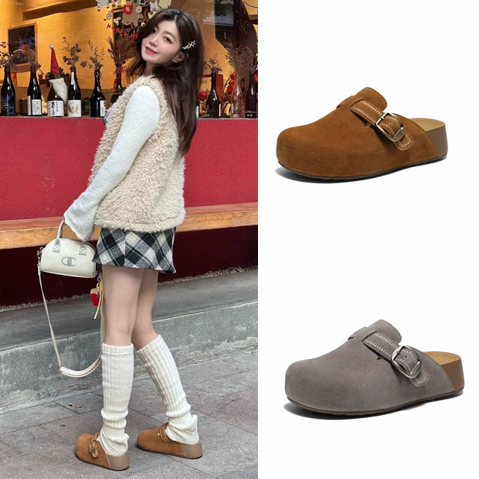 Zhang Linghe Mall Same Style Thick-Soled Birkenstock-Style Women's Shoes 2026 Thick-Soled Height-Increasing Outdoor Wearable Closed-Toe Slippers F3G1