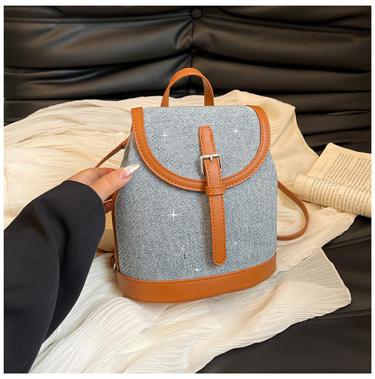 New Denim Rhinestone Mini Backpack Designer Niche Korean Style Color-Blocking Casual Backpack Fashion Women's Bag