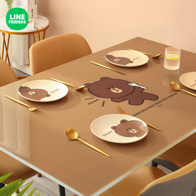 Brown Bear Cute Heat Insulation Mat Light Lavish Tea Table Cloth Katong Waterproof Oil Kitchen Home Free Wash PVC Tableclob