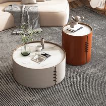 Italian light luxury Rock Board coffee table living room art custom wooden combination round saddle leather designer simple coffee table