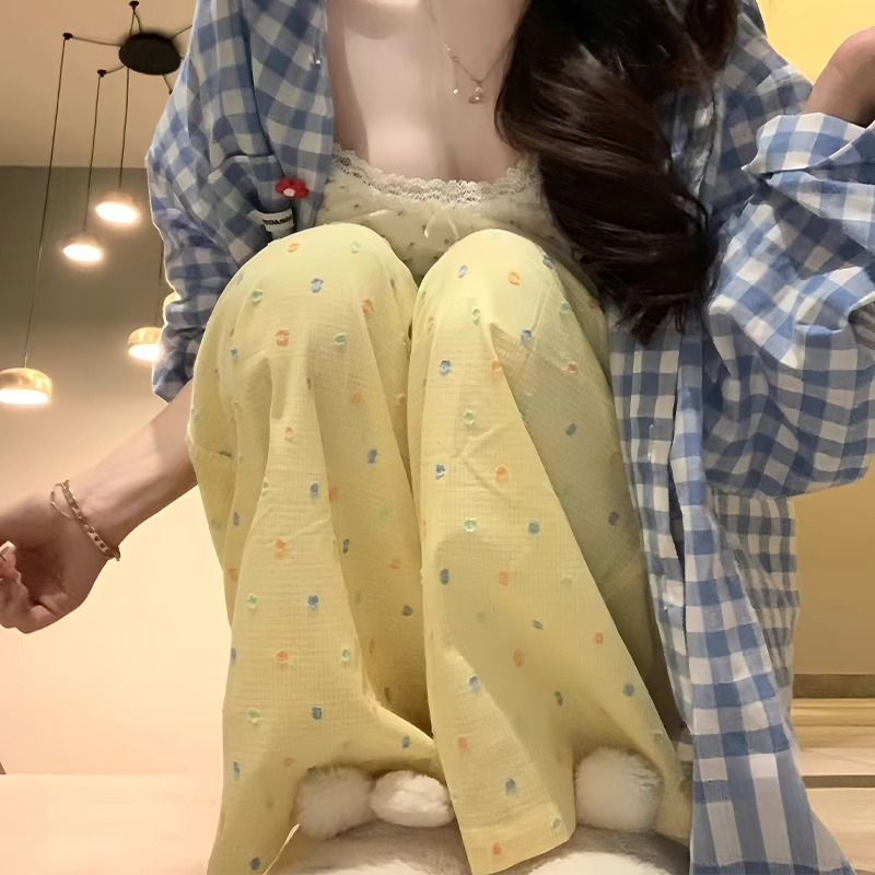 Maternity Wide-Leg Pants, Summer Thin High-Waisted Rainbow Embroidered Korean Style Straight Loose Floor-Length Casual Pants for Women