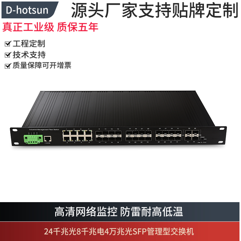 24-port Gigabit Optical 8 Gigabit Power 40 Gigabit Network Managed Core Fiber Optic Switch Security Monitoring Transceiver