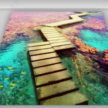 Seaside wooden bridge floor stickers Floor leather custom 3D three-dimensional floor tiles Floor decoration movable floor stickers