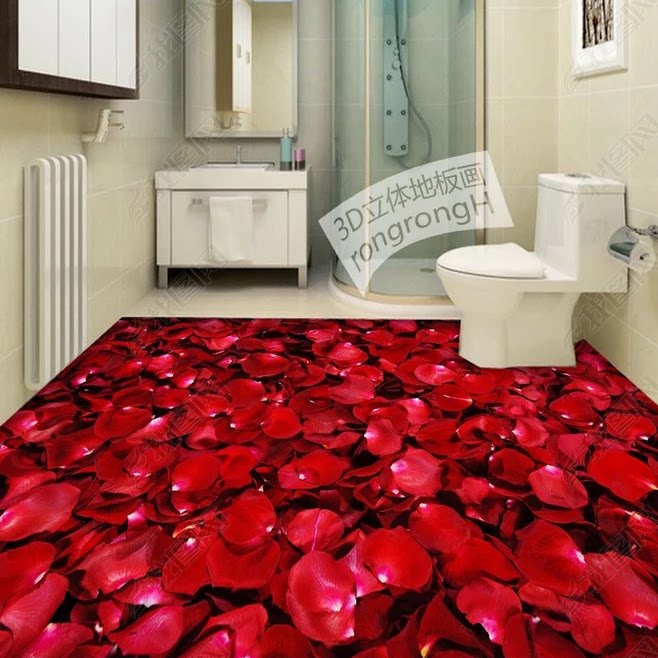 Customized 3D three-dimensional paste floor painting toilet kitchen floor decoration stickers waterproof wear-resistant rose
