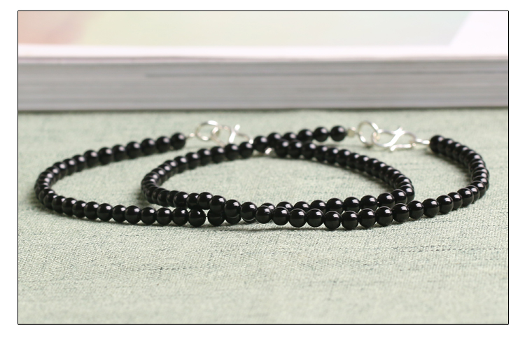 Vòng chân tourmaline màu đen tự nhiên cho nam và nữ Tourmaline tourmaline để tăng cường đáy của bánh xe năng lượng bạc sàn 925 trang sức bạc lắc chân nữ