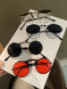 Retro Round Metal Frame Sunglasses for Men and Women, Personalized Double-Layer Flip-Up Sunglasses, Funny Concave Shape, Photo-Taking Glasses, Trendy