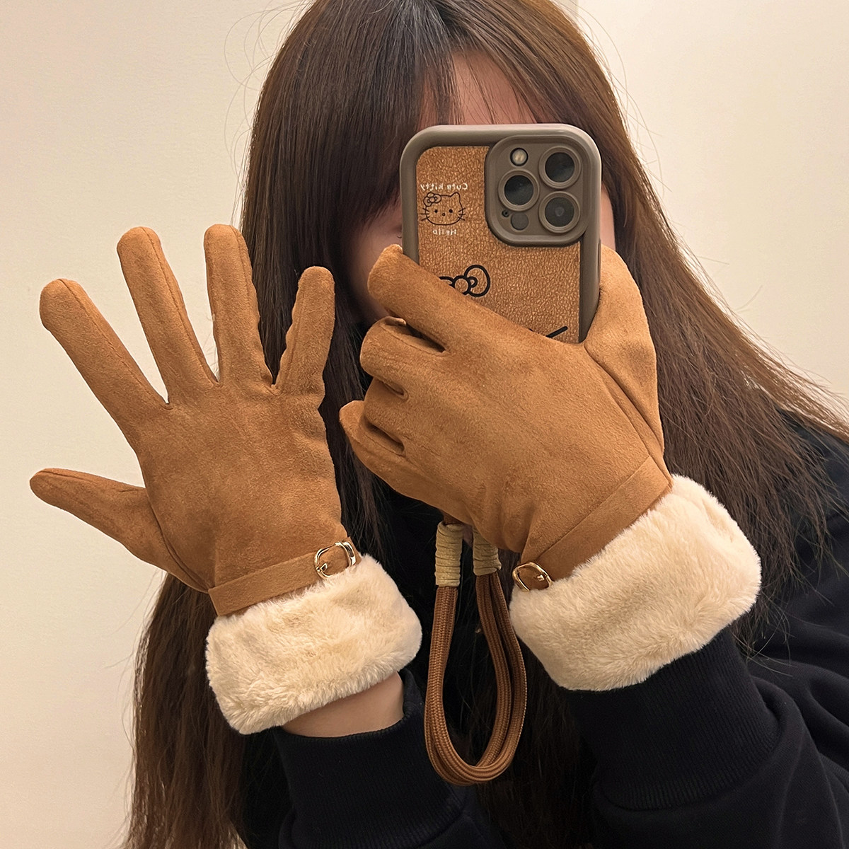 Women's Winter Gloves 2024 New Style, Fleece-Lined, Thickened, Warm, Windproof, Cold-Resistant, Suitable for Outdoor Cycling and Driving, Touchscreen Compatible, Five-Finger Design