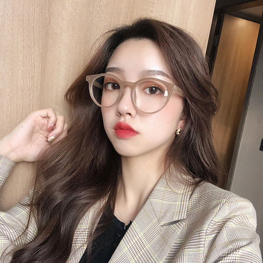 Korean ins retro small round frame black literary flat mirror female internet celebrity small face plain decorative frame male myopia