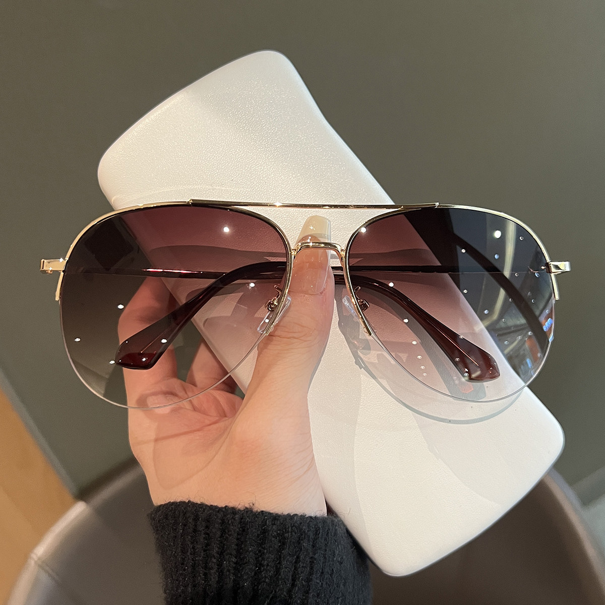 Aviator Sunglasses for Men and Women, Versatile for Large Faces, Slimming, Driving, Uv Protection, Unique Half-Frame Sunglasses