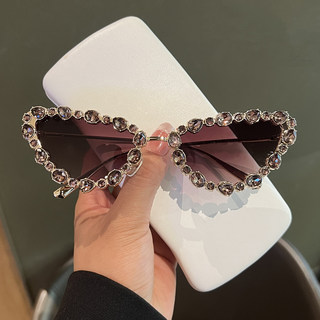 Cat-Eye Sunglasses European and American Style with Rhinestones, Metal, Unique Street Style Sunglasses for Women, High-End, Trendy, Uv Protection Glasses