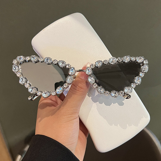 Cat-Eye Sunglasses European and American Style with Rhinestones, Metal, Unique Street Style Sunglasses for Women, High-End, Trendy, Uv Protection Glasses