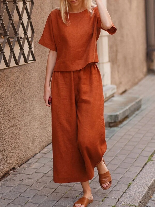 2022 Cross-Border Amazon Aliexpress European and American Women's Clothing New Linen Casual Loose Solid Color Two-Piece Set 2022 Cross-Border Amazon Aliexpress European and American Women's Clothing New Linen Casual Loose Solid Color Two-Piece Set