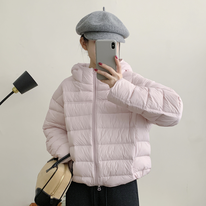 Puff Cloud Ribbed down Jacket for Women, Short Style, 2025 New Model, 90% White Duck Down, Petite Size, Hooded, Loose Fit Coat