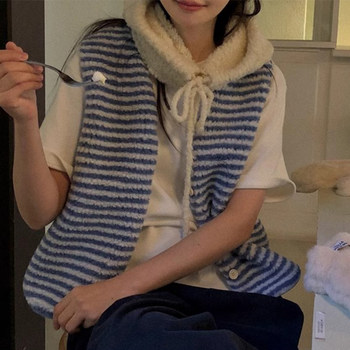 Furry loose versatile sleeveless striped vest jacket Furry loose versatile sleeveless striped vest jacket