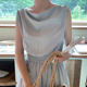 Korean chic summer niche milk soft blue pile collar waist slim sleeveless vest large swing dress long skirt