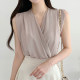 Korean chic summer new French V-neck cross design loose and versatile sleeveless solid color shirt top women