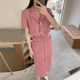 Korean chic temperament elegant lapel tweed small suit jacket + high waist chic button skirt suit