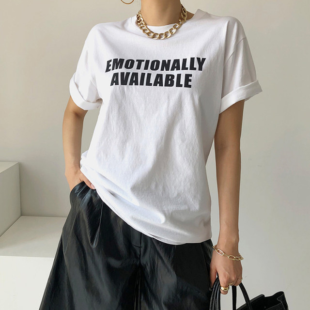 Korean chic summer simple casual round neck letter printing design loose all-match pullover short-sleeved T-shirt women