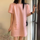 Korean chic French style round neck pocket design loose casual short-sleeved tweed dress short skirt for women