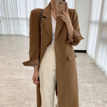 Korean chic autumn temperament lapel design two-button loose cardigan long-sleeved mid-length suit jacket women