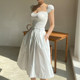 Korean chic niche feminine leak collarbone slim sweater + high waist mid-length skirt and hakama suit