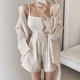 Korean chic summer simple and versatile lapel single-breasted sunscreen linen shirt + high-waisted wide-leg shorts