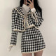 Korean chic French navy collar cardigan houndstooth short coat + high waist A word bag hip skirt knitted suit