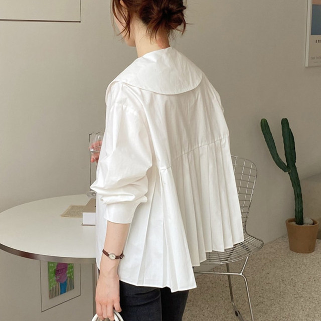 Chic doll collar back spliced ​​pleated long-sleeved shirt