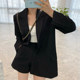 Korean chic spring French elegant lapel two button loose suit jacket + high waist wide leg trousers shorts