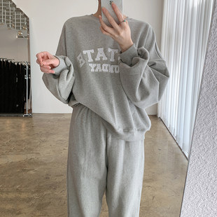 Лонгслив с буквами, спортивные штаны, в корейском стиле, оверсайз, высокая талия